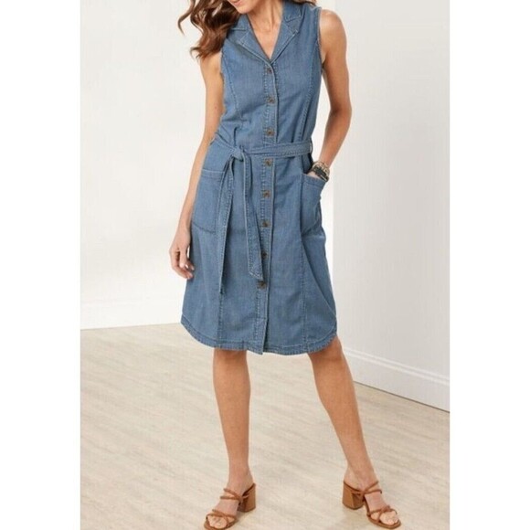 Soft Surroundings Dresses & Skirts - Soft Surroundings High Point ShirtDress Denim Sleeveless Collar Button Medium